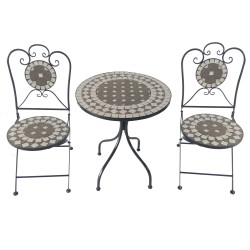 Metal Garden + Terrace Set 3 pcs Table + Chairs Designs Mosaic Gray - MC4342